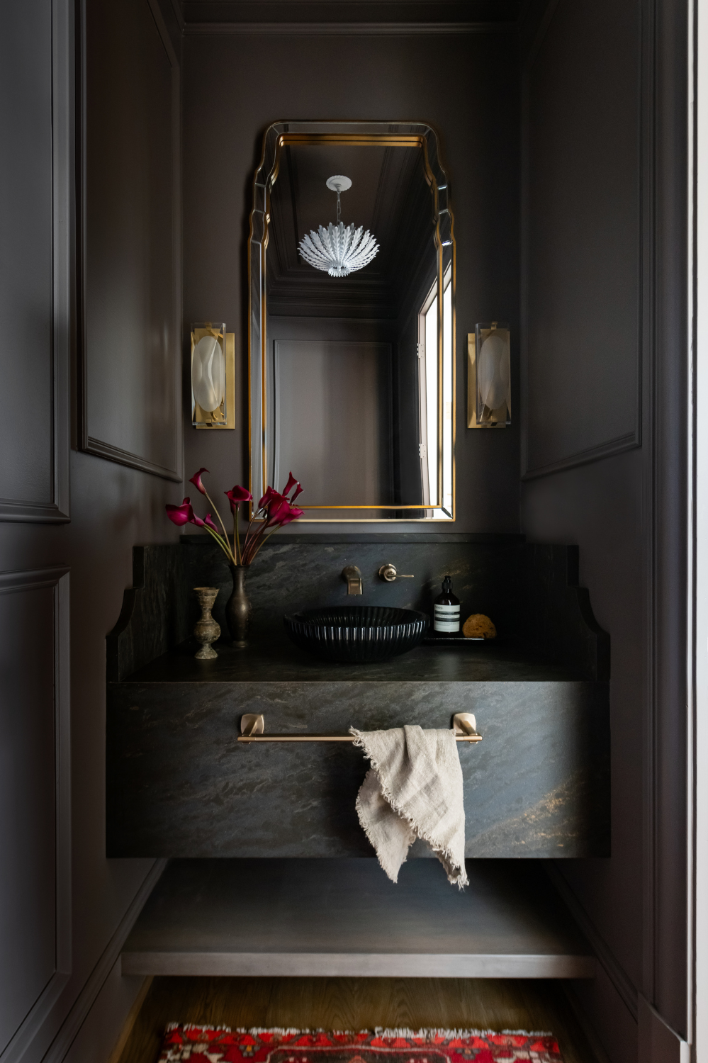 Dark Luxe Powder Room Remodel — Powder Room Remodel in Hyde Park, OH