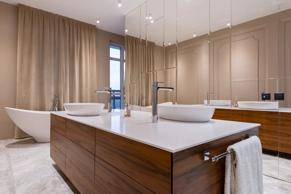Stone walls under a sloped ceiling