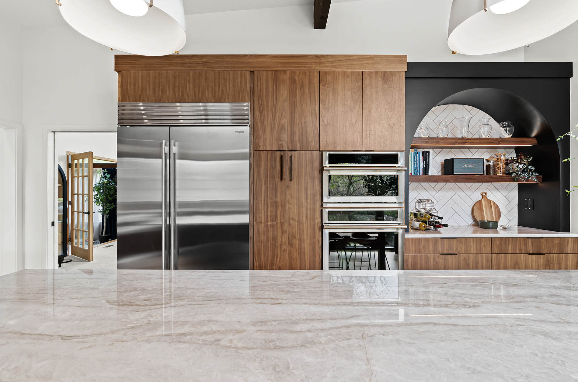 Glass-front display cabinetry detail