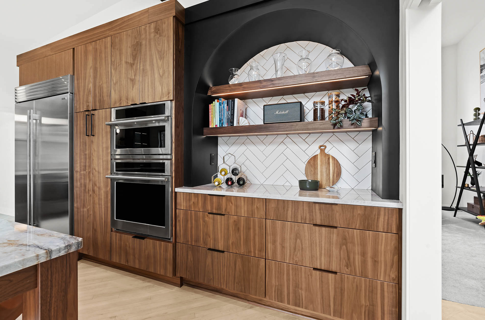 Kitchen island with quartzite countertop