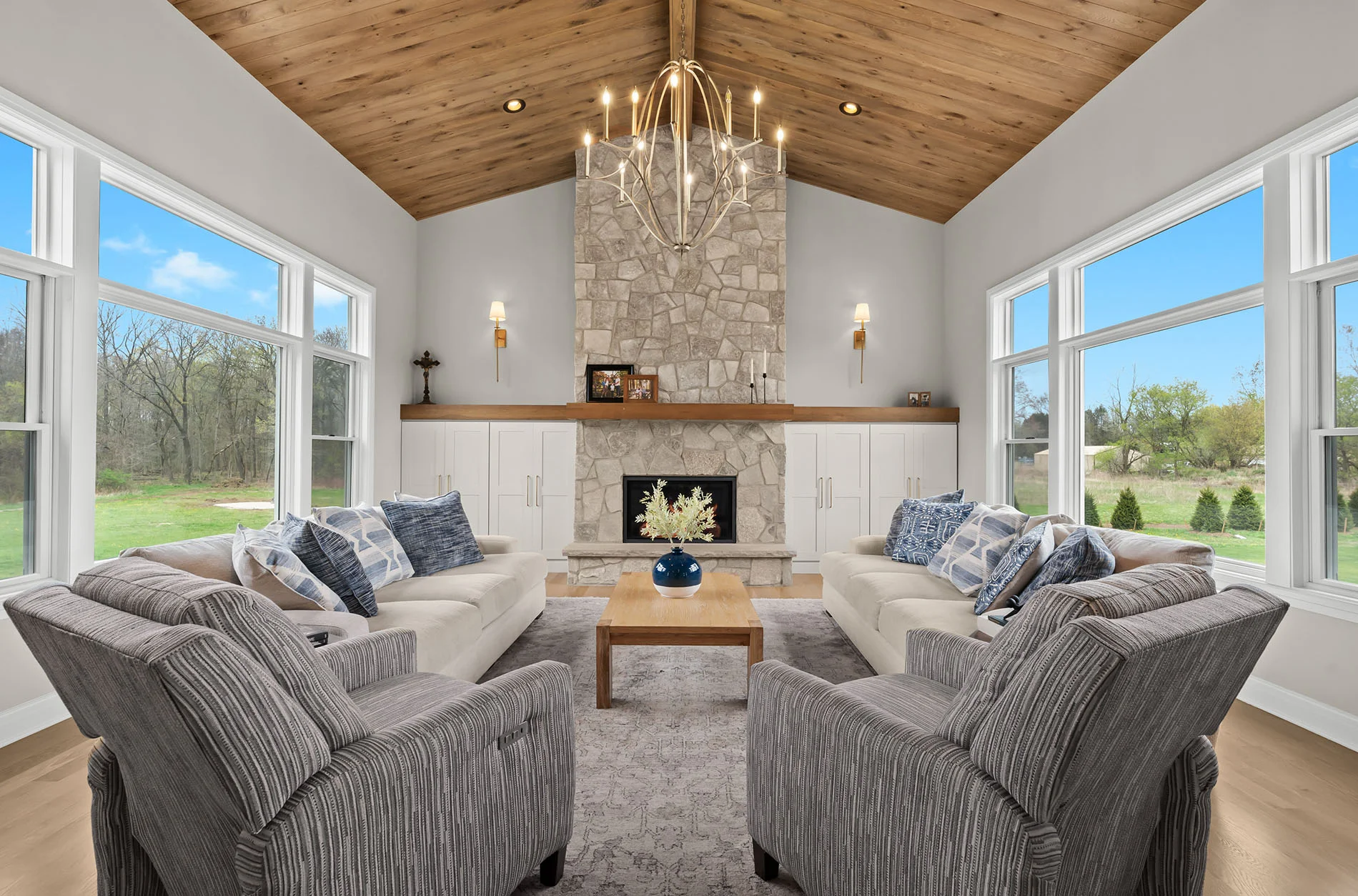 Open kitchen connected to family room with hardwood flooring